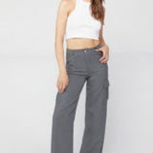 Forever 21 Charcoal Twill Wide-Leg Cargo Pants
